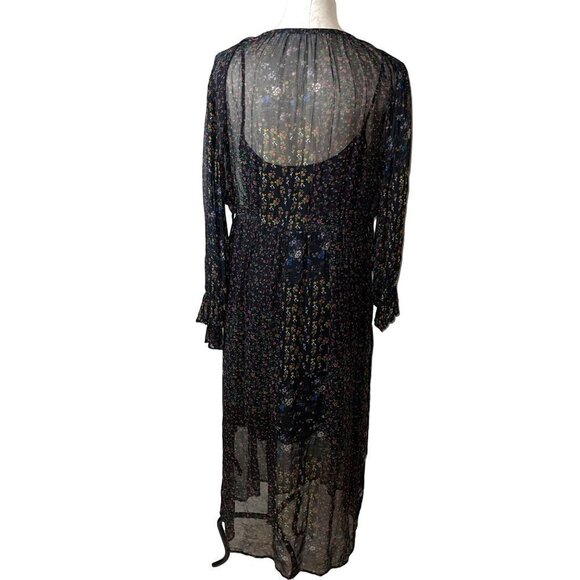Ne Quittez Pas Womens Maxi Dress Size Small Black Chiffon Floral Pure Rayon Slip - Picture 2 of 16